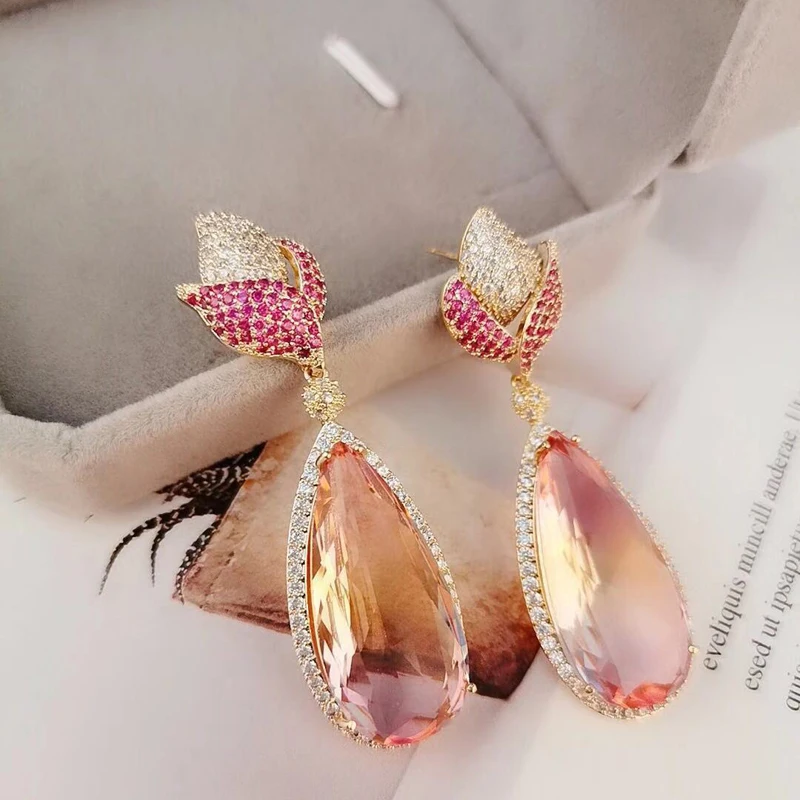 Be 8 Waterdrop Multicolor Full Mirco Pink Cubic Zirconia Setting European brincos Wedding Drop Earring Fashion Jewelry E897