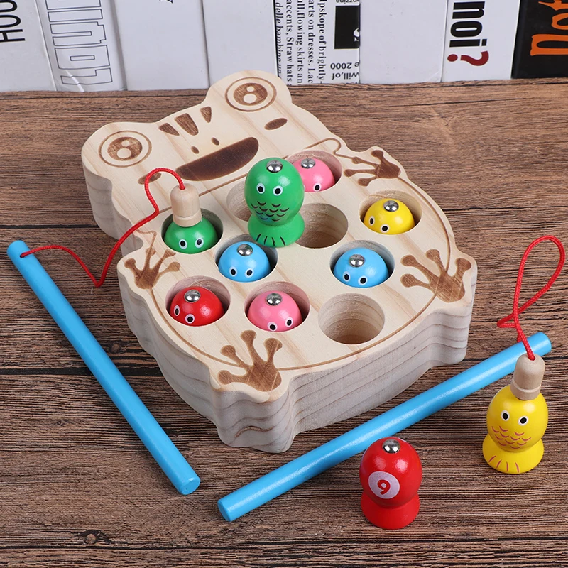 Magnetic Fishing Games Frog Model Baby Wooden Toys Kindergarten Supplies  Montessori Educational Fishing Toys for Children Gift