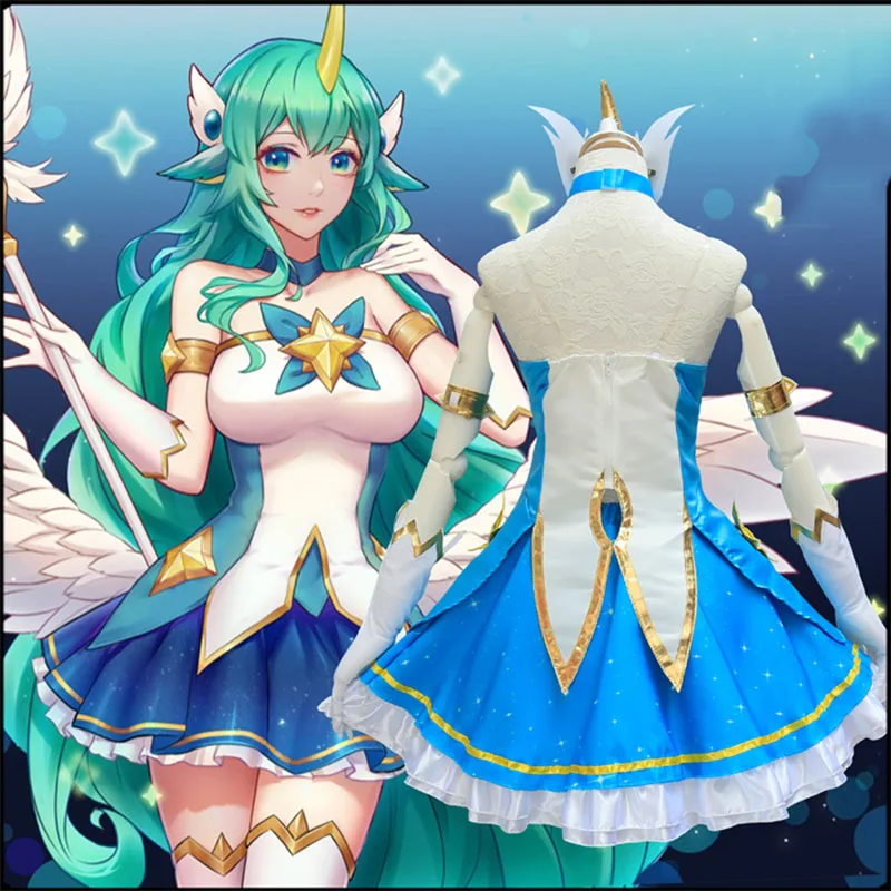  10PCS Game LOL Soraka Cosplay Costume Star Guardian Halloween Cosplay Dress Anime Girls Lolita Dres
