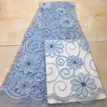 

2019 Latest African Lace Fabric High Quality Lace Fabric French Sequins Net Cord Tulle Fabrics Nigerian Laces For Wedding Dress