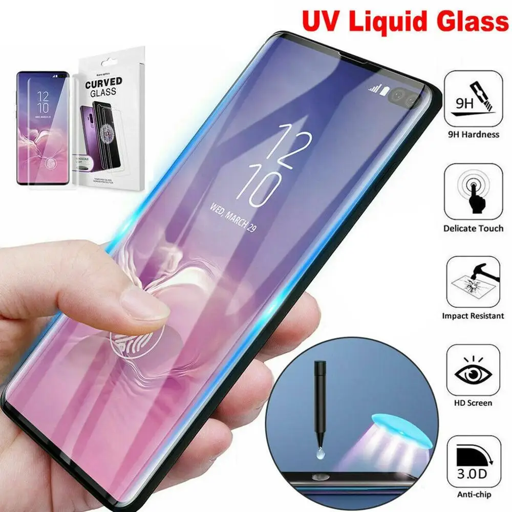 Для Samsung S10 Plus Полный клей УФ жидкое закаленное стекло Защита экрана наборы для +