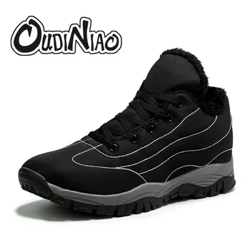 

OUDINIAO Snow Winter Boots Men 2019 Casual Footwear Fur Warm Mens Boots Winter Shoes Men Ankle Boots For Men Slip On Waterproof