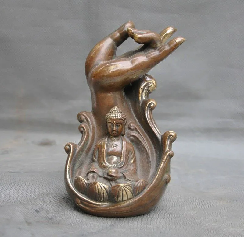 

wedding decoration 7"China Buddhism temple bronze Shakyamuni Sakyamuni Tathagata Buddha hand statue
