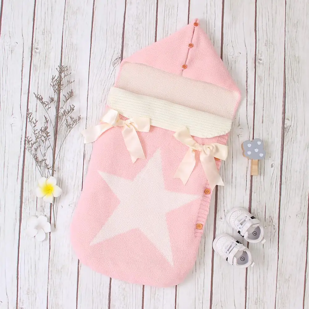 Baby Sleeping Bags Newborn Five Star Knitted Infant Swaddle Wrap Envelopes Autumn Winter Toddler Unisex Footmuff for Stroller