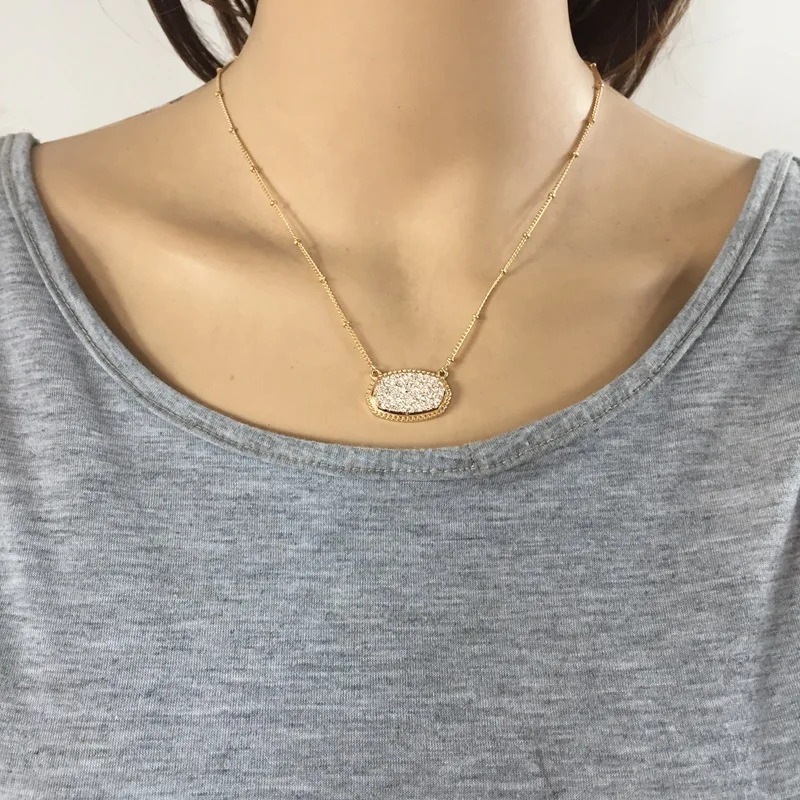 Овальный Стиль золотого цвета Агат Drusy Подвески с шестигранной головкой смолы