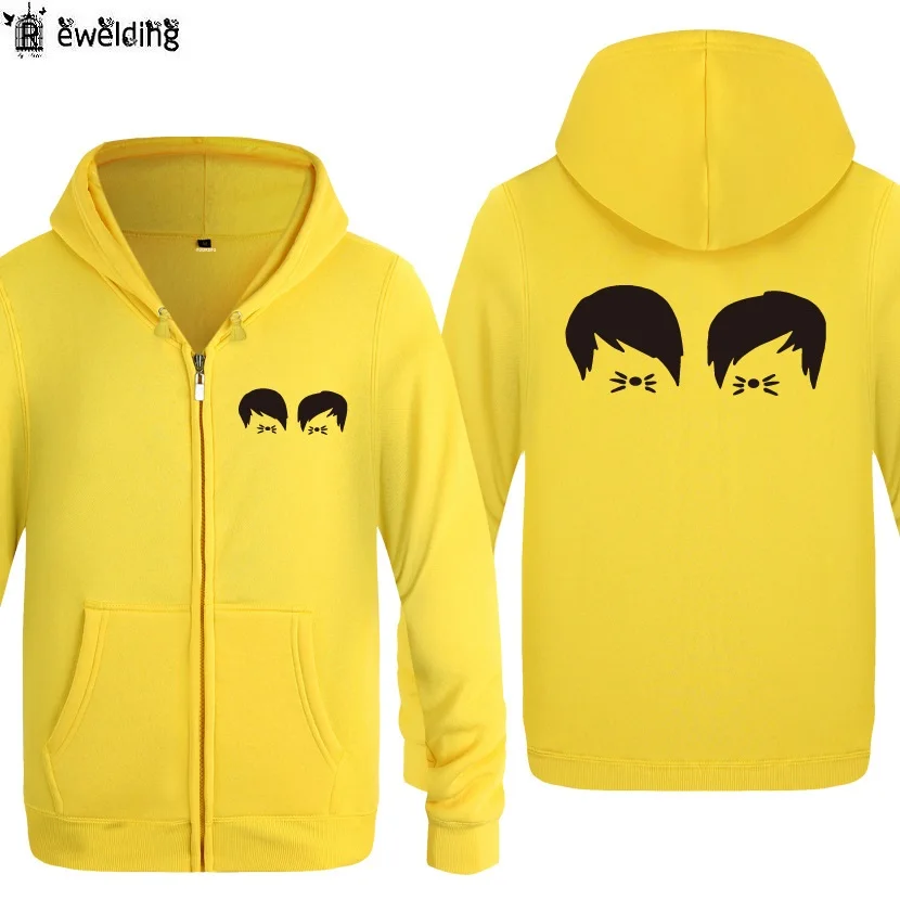 yellow hoodie 10 Мужские толстовки с капюшоном на молнии, Дэн и Фил, кот усов, забавная мужская толстовка с капюшоном в стиле хип-хоп, флисовая мужская куртка с длинным рукавом, толстовка, скейт, пальто, Новинка - Цвет: yellow hoodie 10