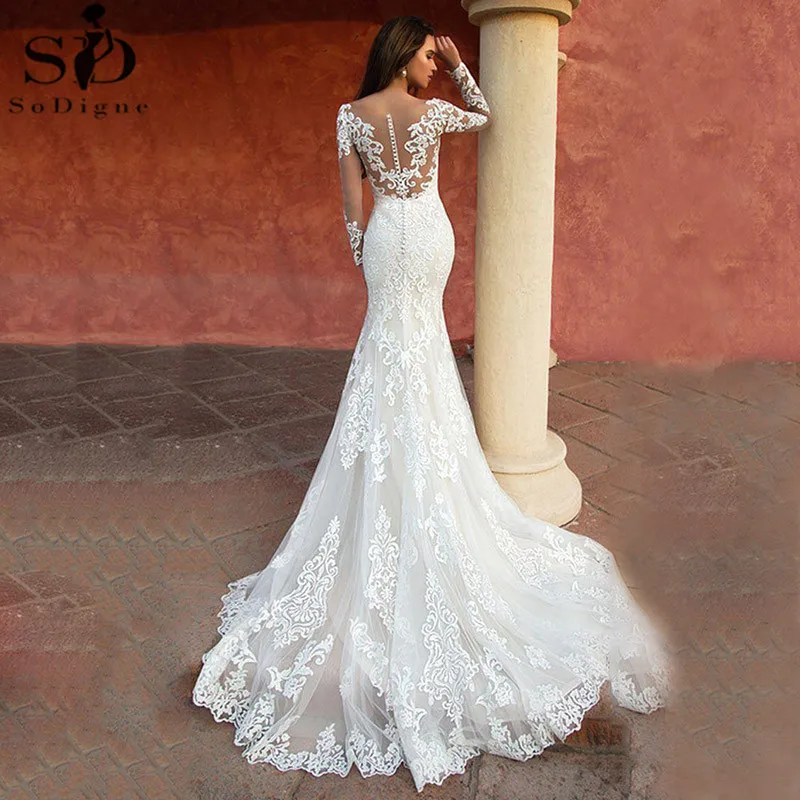 Abiti da sposa a sirena in pizzo su misura abito da sposa bianco a maniche  lunghe abito da sposa Sexy Vintage 2021 Robe de mariage|Wedding Dresses| -  AliExpress