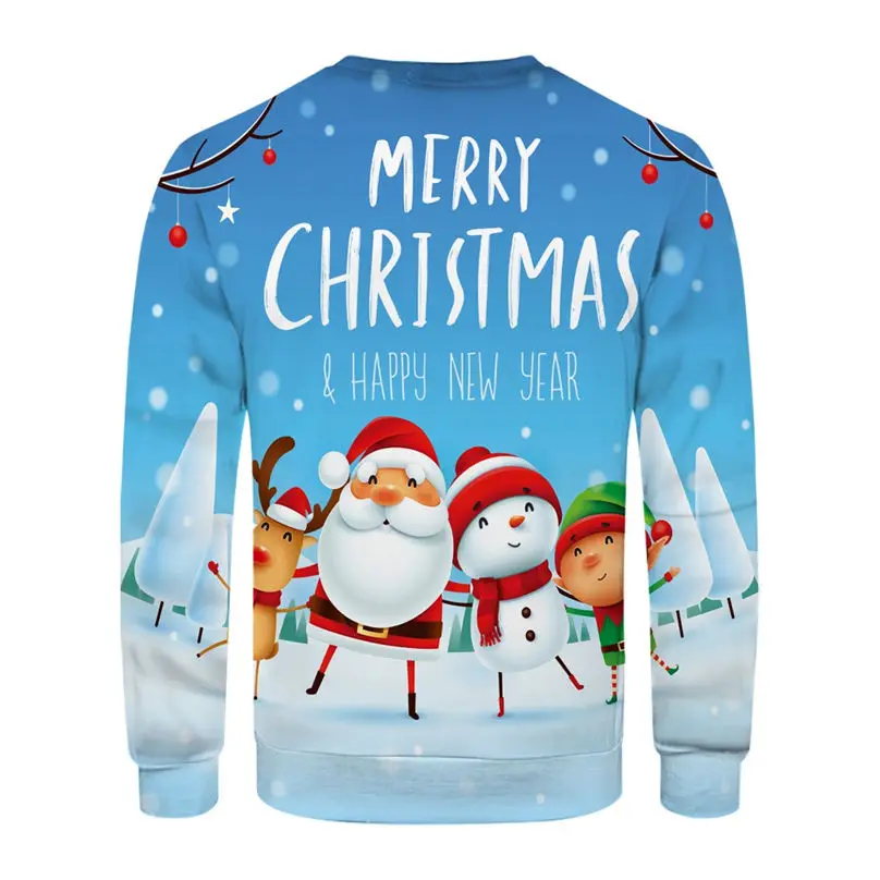 Christmas Couple's 3-D Printed Men and Women Tops Cotton Long-sleeved T Shirt Round Collar Christmas Blouse Casual Tee 4S13 (5)