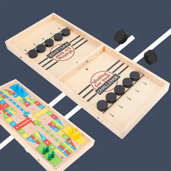 

Double Sided Portable Party Game Entertainment Bouncing Chess Slingshot Table Parent-child Ice Hockey Desktop Battle Wooden