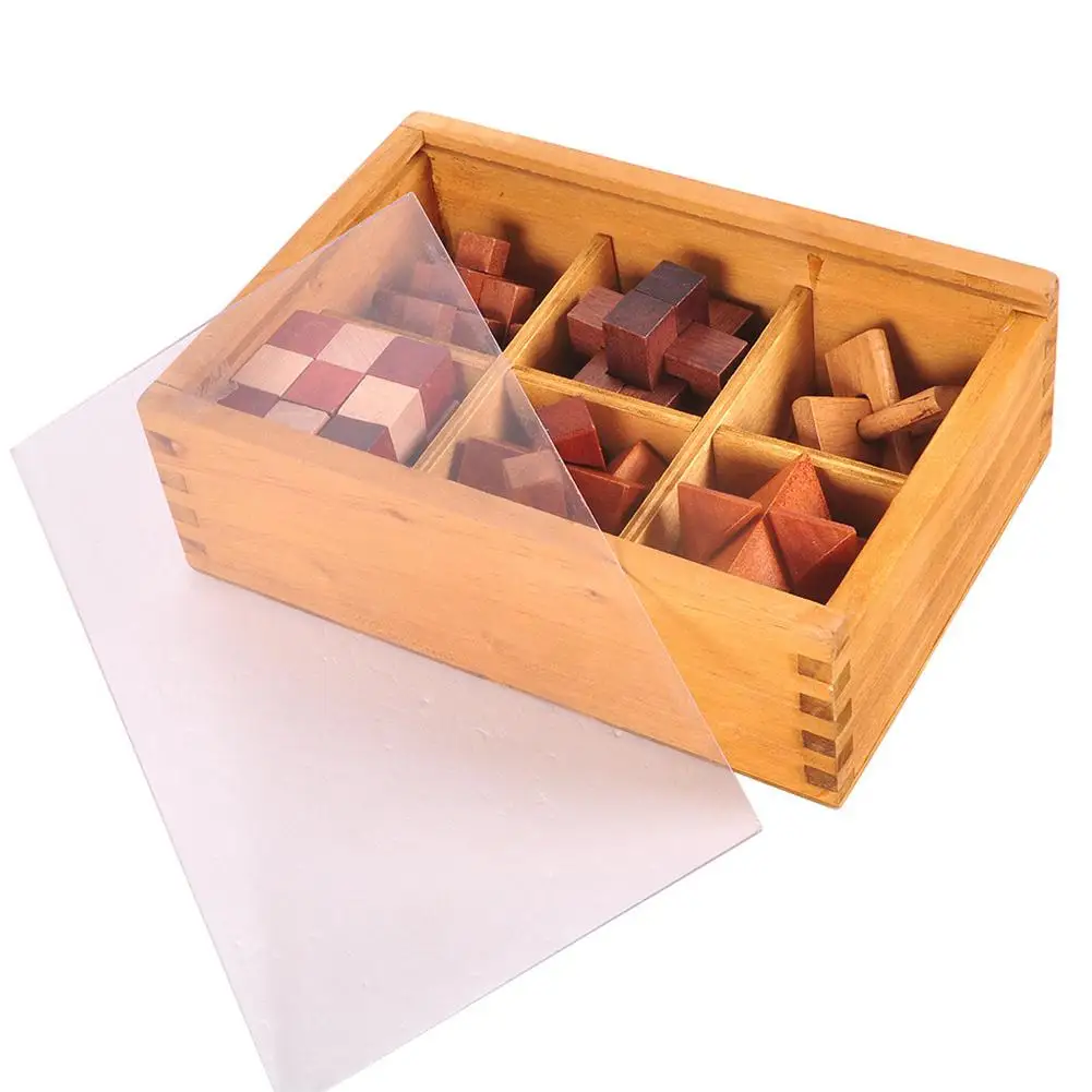 Kuulee 6 шт. Китайская традиционная игрушка Luban замок уникальные Волшебные 3D деревянные пазлы Интеллектуальный деревянный куб развивающие подарки