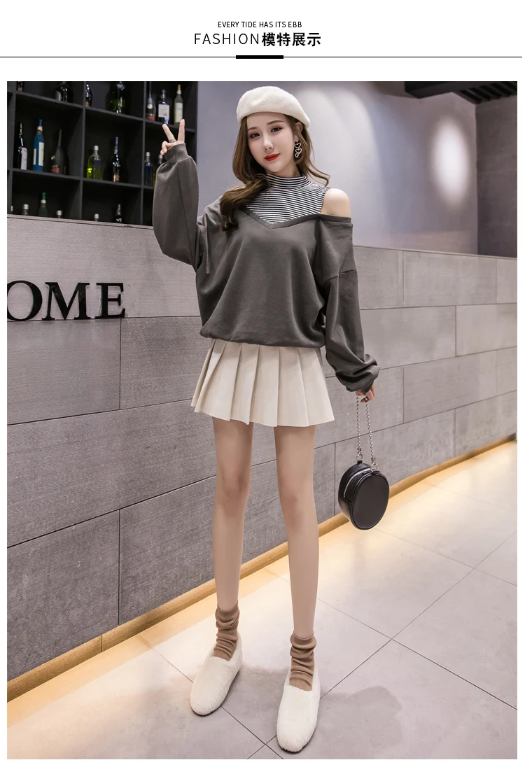 Autumn Winter Mini School Pleated Skirts Woolen High Waisted 2-Layer Warm Women Skirt Korean Chic Elastic Waist Gray Clothes