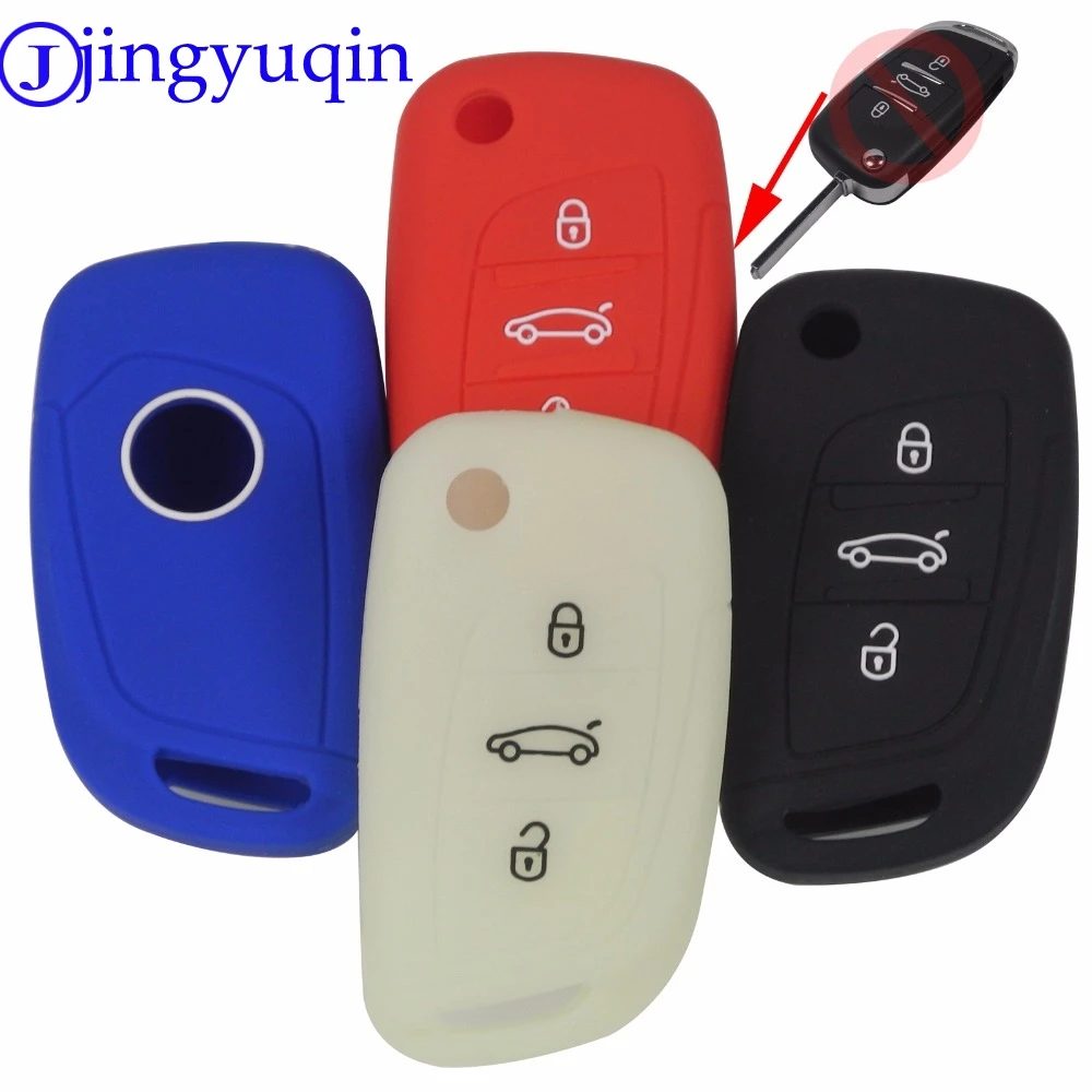 Jingyuqin 3 Button Silicone Car Key Case Folding Flip Remote Cover For