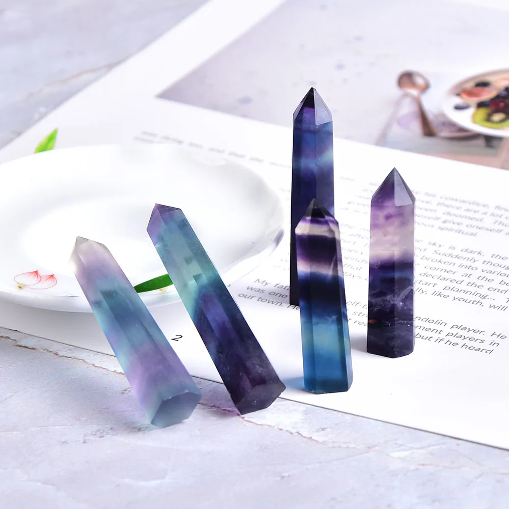 Натуральный кристалл цветная точка флюорита Целебный Камень Шестигранная Призма 40-80 мм обелисковая палочка лечебный камень DIY подарок 1 шт