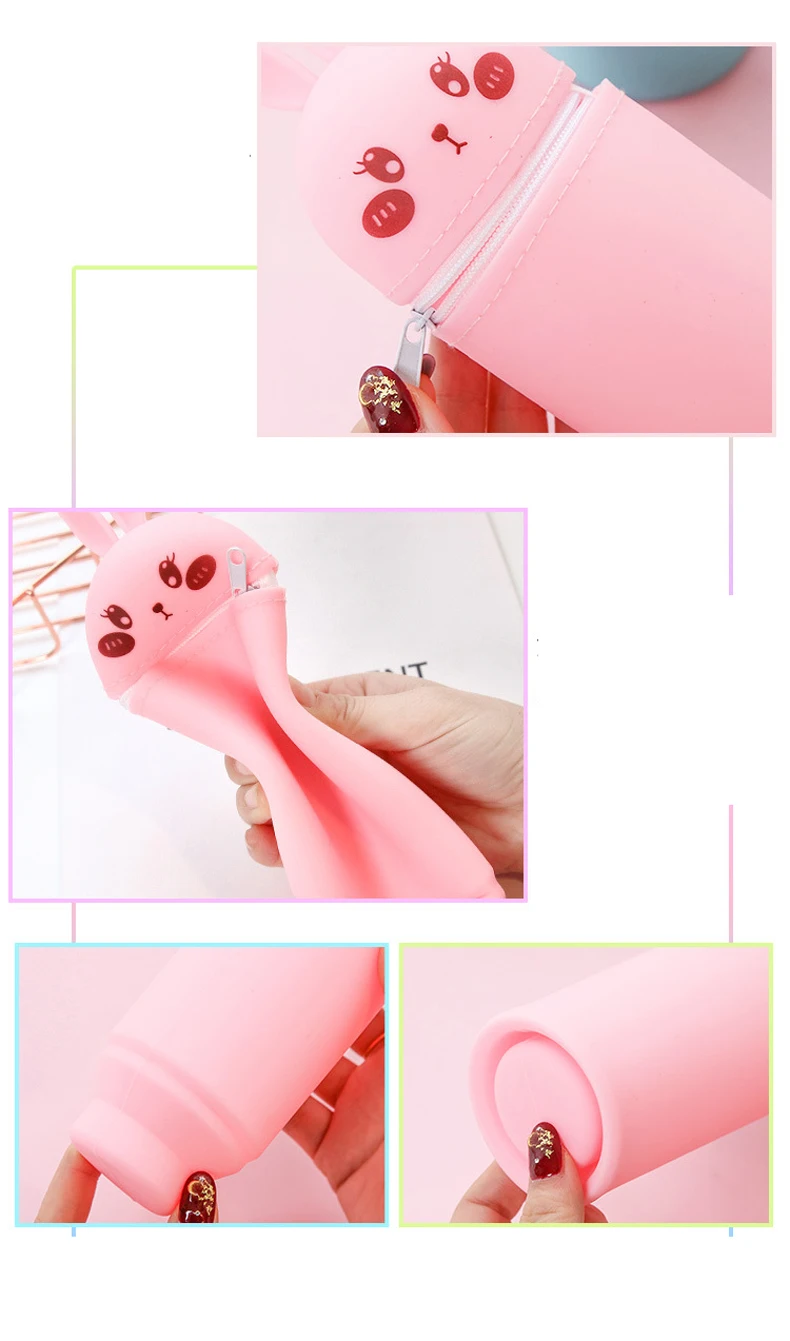 Силиконовый чехол с мультяшным штрафы контейнер пеналы Kawaii милые "Медведь", "Кролик", "3D карандашей, пенал для бизнес планирования школьные принадлежности канцелярские товары Подарки