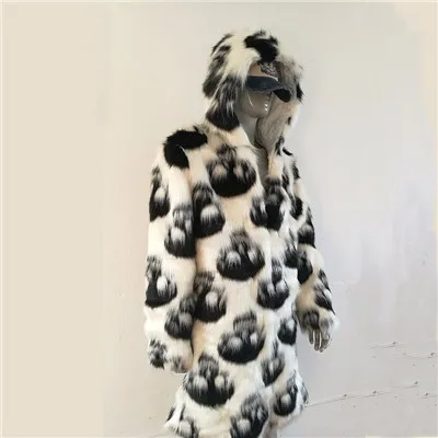 Picture style Популярные зимние осенние мужские пальто из искусственного лисьего меха Длинная ветровка Свободная теплая Модная мужская кожаная куртка с перьями павлина 4XL - Цвет: Picture style