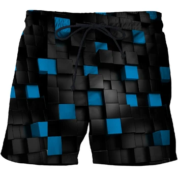 

NEW Blue square Printed Beach Shorts Men Pants Funny Board Shorts Plage Quick Dry Shorts Casual Swimwear Streetwear DropShip