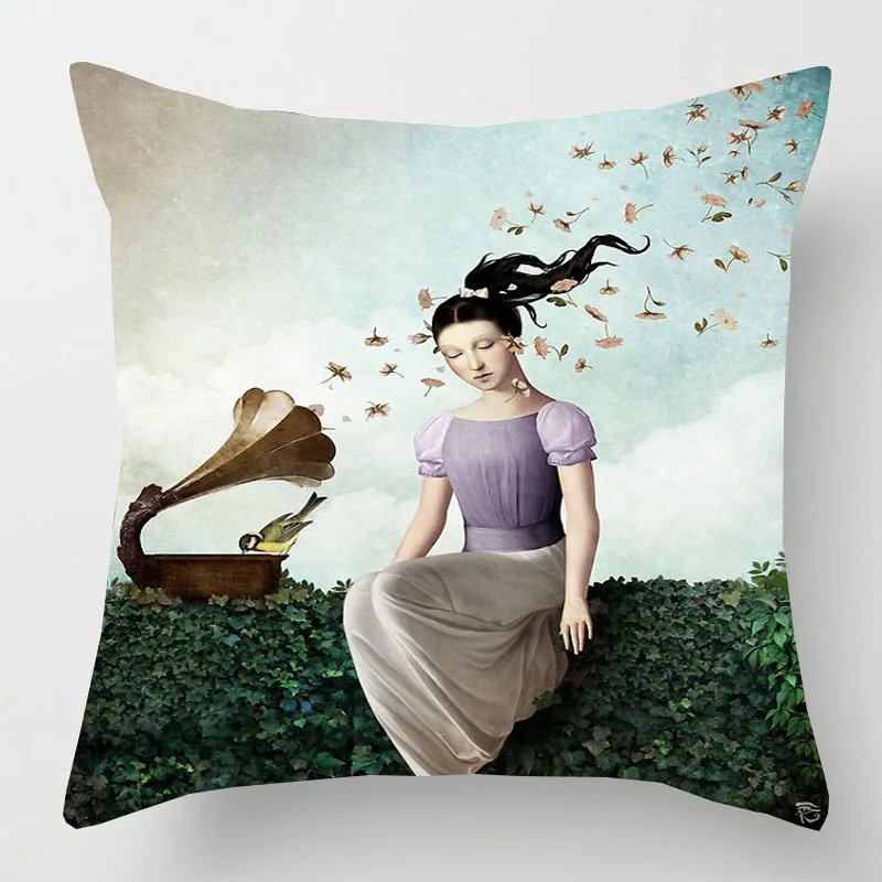 Художественная подушка для художественной подушки с реалистичным рисунком Dreamer The Messenger Enjoy Your Dinner Flower Bird подушка для девочки Чехлы льняная наволочка - Цвет: N
