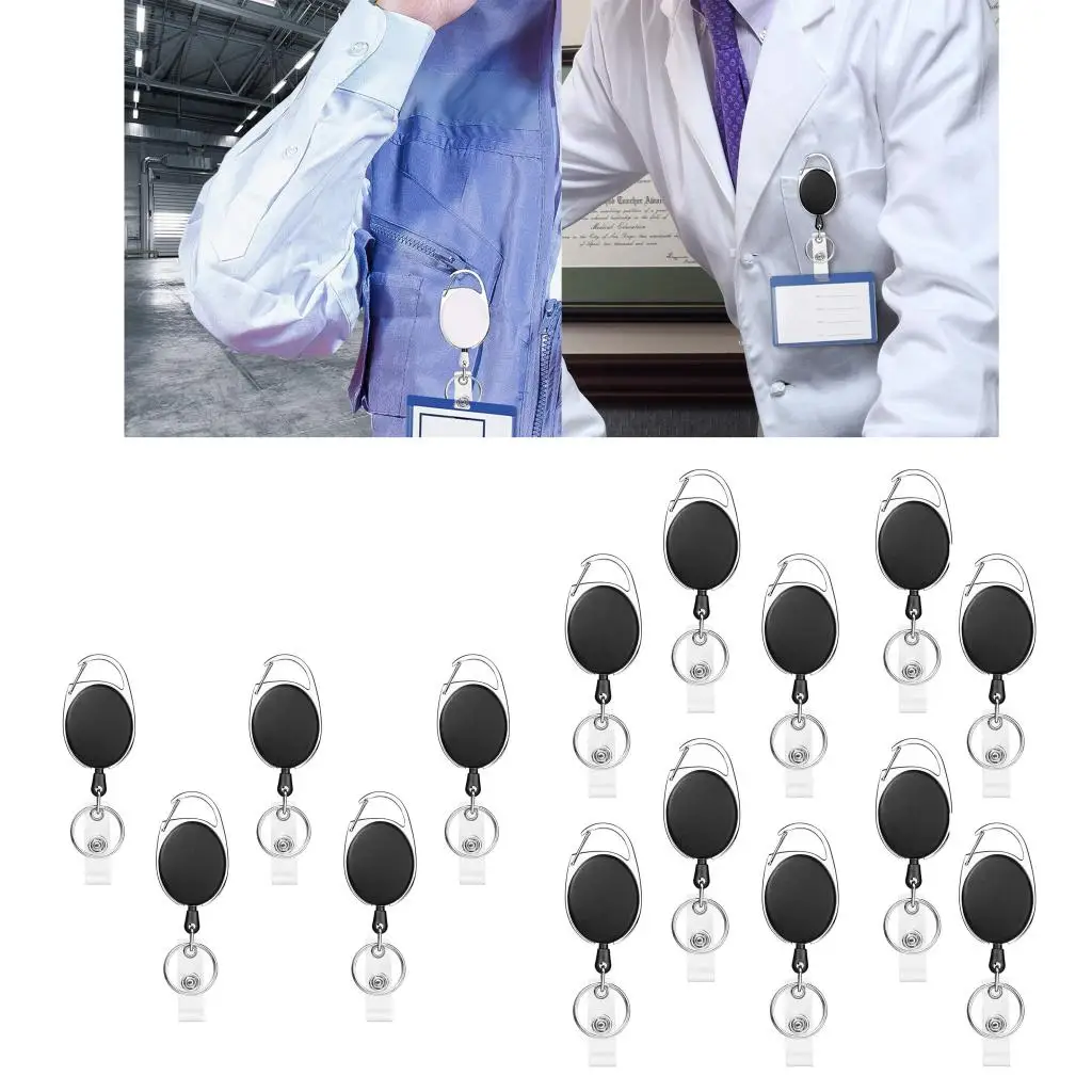 

5/10PCS Oval Reel Retractable ID Badge Card Holder Key Tag Clip Black