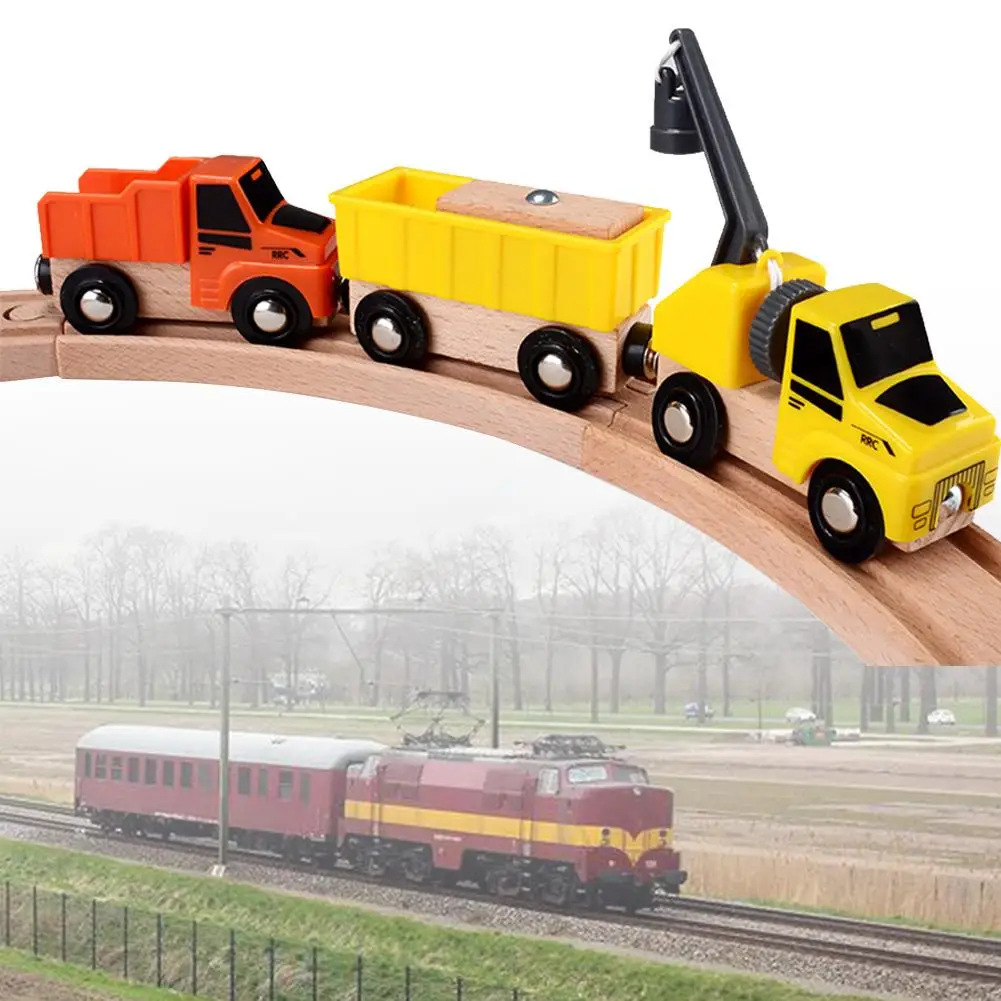 Wooden Train Toy Magnetic Construction Vehicle Toy Wooden Play Set Compatible With Most Wooden Tracks For 4