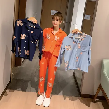 

Hot Sale Cotton Night Sleepwear Spring Summer Loose Casual Pajama Sets For Women Girl's Home Suits Comfortable Pyjamas