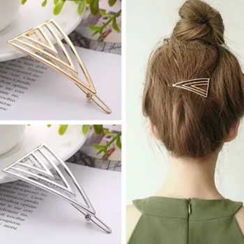 

2020 Fashion New Hair Accessory Hair Clips Bow Hollow Triangle Hairpin Irregular Alloy Women Side Clip Headwear Gold Silver