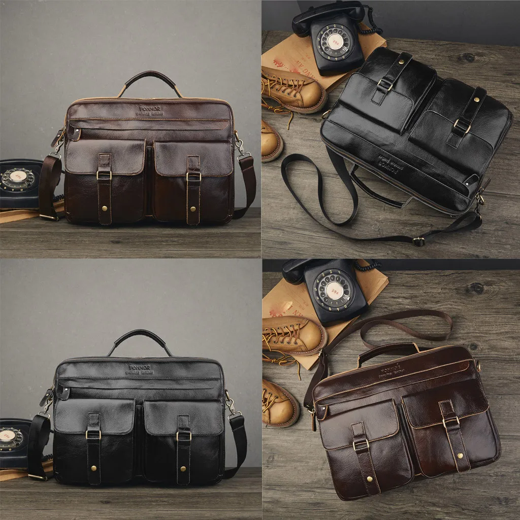 Mochila Hombre высококачественная повседневная мужская сумка кожаная сумка многослойная на молнии Мужская портфель сумка-мессенджер#8