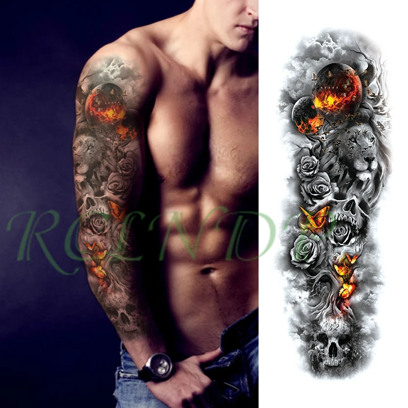 Waterproof Temporary Tattoo Sticker flower mask girl playing cards sun diamond full arm fake tattoo flash tattoo for men women