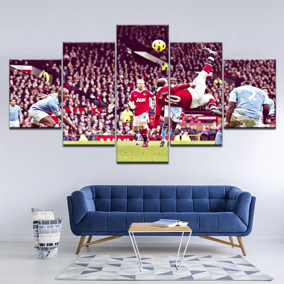 キャンバス絵画ウェイン ルーニーオーバーヘッド Kick 5 個壁アート絵画モジュラースポーツ壁紙ポスター印刷家の装飾 Painting Calligraphy Aliexpress