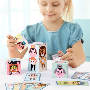 

6PCS Wooden Cartoon Blocks Preschool Character Puzzle Game Stacking Blocks Baby Puzzle Block Set For Toddlers 2020 New