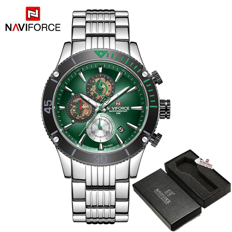 SGN BOX Элитный бренд NAVIFORCE золото Для мужчин s спортивные часы Сталь ремешок кварцевые часы Для мужчин Дата Водонепроницаемый военные часы мужские часы Relogio Masculino - Цвет: SGN BOX