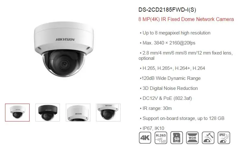 Hikvision DS-2CD2185FWD-IS 8MP наружная купольная ip камера H.265 обновляемая CCTV камера с аудио и сигнализацией интерфейс безопасности камера