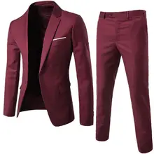 

2Pcs/Set Plus Size Men Solid Color Long Sleeve Lapel Slim Button Business Suit