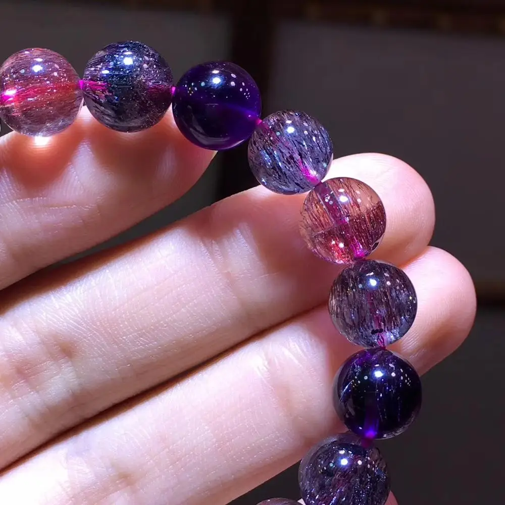 9,5 мм топ натуральный Lepidocrocite Rutilated браслет для женщин леди супер семь мелодий Кристалл стрейч круглые бусины ювелирные изделия AAAAAA