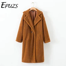 Зимнее женское пальто из искусственного меха, плотное теплое длинное пальто с карманами, двубортное пальто с длинным рукавом из искусственного меха, повседневное зимнее пальто для женщин