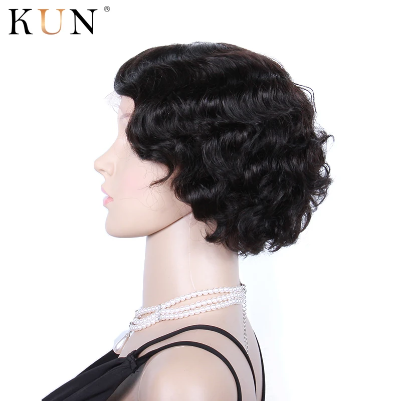 Парики из коротких человеческих волос Remy 13x4, парики из натуральных волос 6-", бразильский парик из натуральных волос, не распущенный для женщин KUN