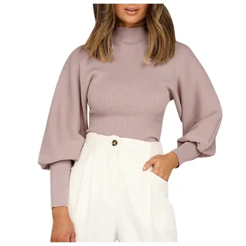

2020 Casual Ladies Round Neck Long Sleeve Solid Color Pullover Sweater Leisure And Loose Women Fashion Knit Sweaters #3