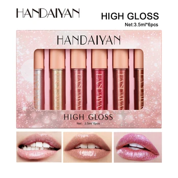 

HANDAIYAN Lipstick Nude 6pcs Lipgloss Set Natural Moisturizer Glitter Shimmer Matte Lip Stick Maquiagem Lips Makeup Set
