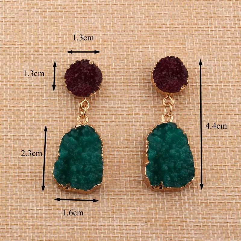Hot Vintage Stone Druzy Resin Earrings Irregular Geometric Drop Earrings For Women Jewelry Statement Gifts For Women Accessories