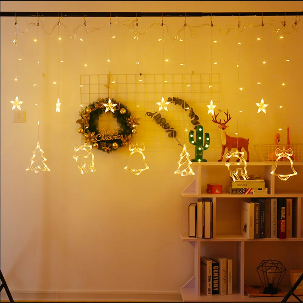 Christmas Decor for Home Elk Bell String Light LED Hanging Garland Christmas Tree Decor Ornament Navidad Xmas New Year Gift