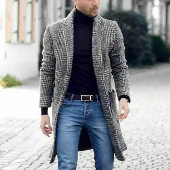 

Winter New Fashion Men's Plaid Plus Size Overcoat Male Casual Winter Fashion Gentlemen Long Coat Jacket Outwear high quality