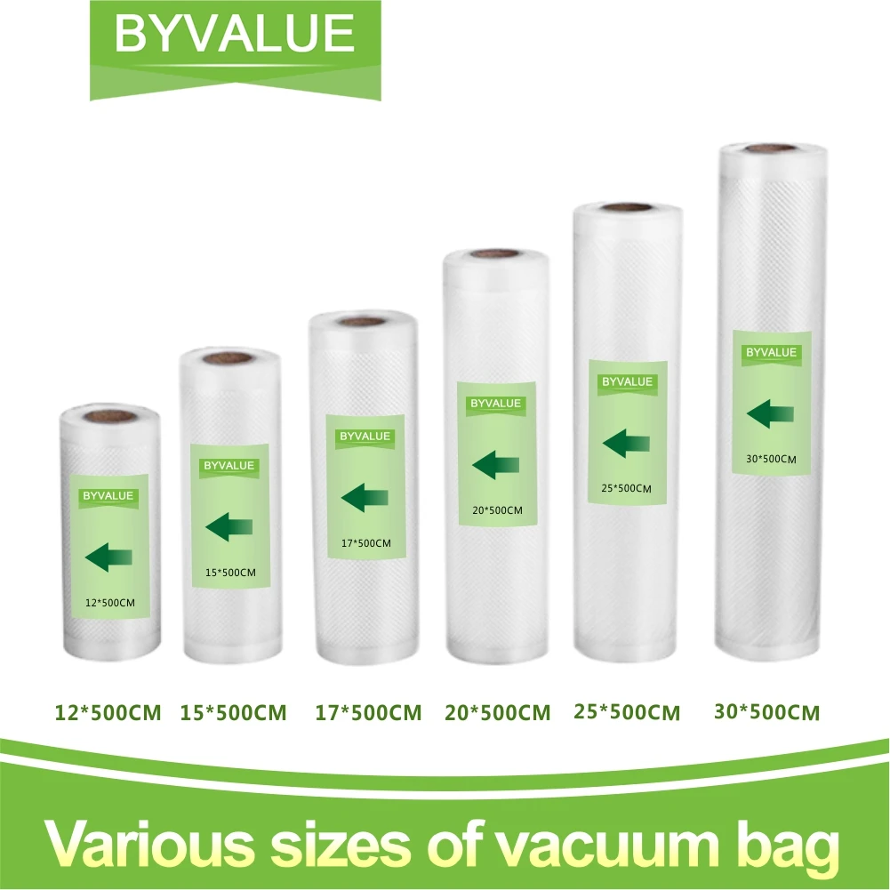 Вакуумные пакеты Byvalue для домашнего пищевого упаковщика 15 + 17 20 25 30 см * 500 см/рулон