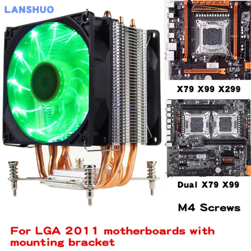 3/4PIN RGB светодиодный кулер для процессора 6-HEATPIPE 12 в 9 см двойной вентилятор охлаждения радиатора для LGA 2011X79X99X299 - Цвет лезвия: Green