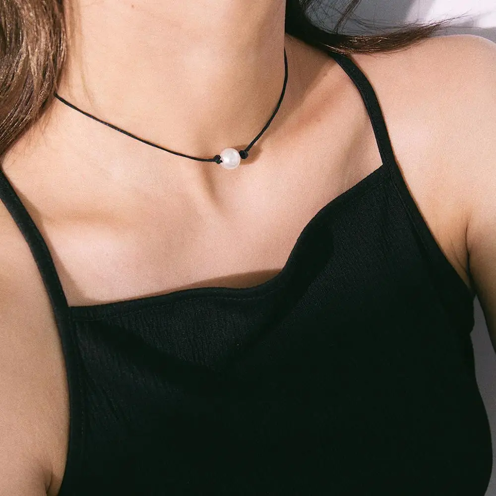 

Fashion Short Necklace Simple Temperament Handwork Rope Chain Beaded Necklace for Women Imitation Pearl Necklace Accessories