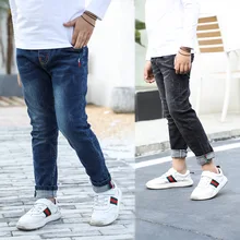 Сезон осень-зима; детская одежда; джинсовые брюки для мальчиков; повседневные брюки в Корейском стиле для больших мальчиков; Детские Модные брюки нового стиля