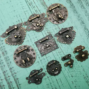 

1pcs Bronze Tone Antique Right Latch Hook Hasp Horn Lock Wood Jewelry Box Latch Hook Clasp Cases Chests Latch Lock with Screws