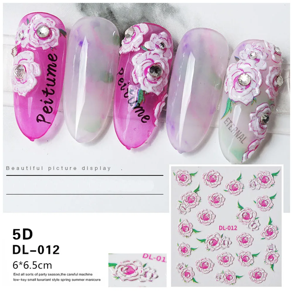 1 шт 5D акриловые Выгравированные натуральные Цветочные наклейки на ногти бабочки Водные Наклейки для ногтей модные эмпаистические Слайдеры для ногтей DIY Дизайн ногтей Декор - Цвет: 12