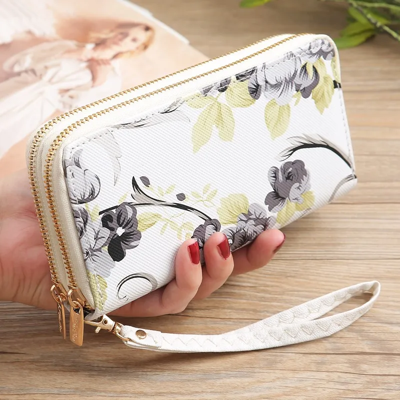 Женский Длинный кошелек с цветочным принтом, милый клатч, женские вечерние сумочки, элегантный длинный розовый узор, женская сумка для карт, кошелек#102y25