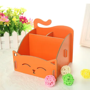 

Wooden Cosmetics Storage Box Plastic Desktop Storage Toys Stationery Green Storage Cartoon Cat Color Large Cosmetic Case