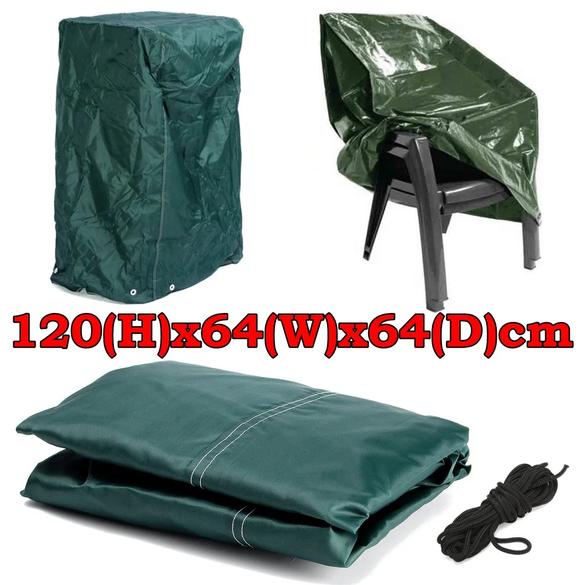 

120x64x64cm Practical Outdoor Garden Furniture Stacking Chair Cover with Tie Down Cords Dustproof Protect Cover Cloth
