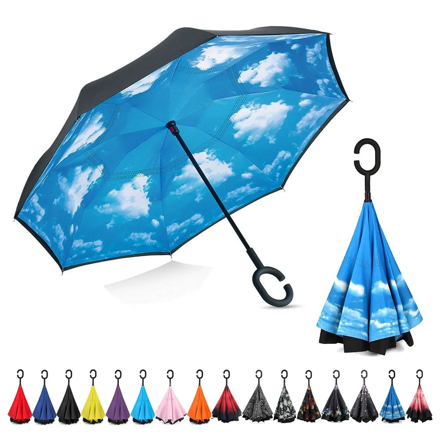 

Cartoon Reverse Umbrella qi che san Parasol Cartoon C- Shaped Reverse Umbrella Customizable Advertising Umbrella Logo Customizab